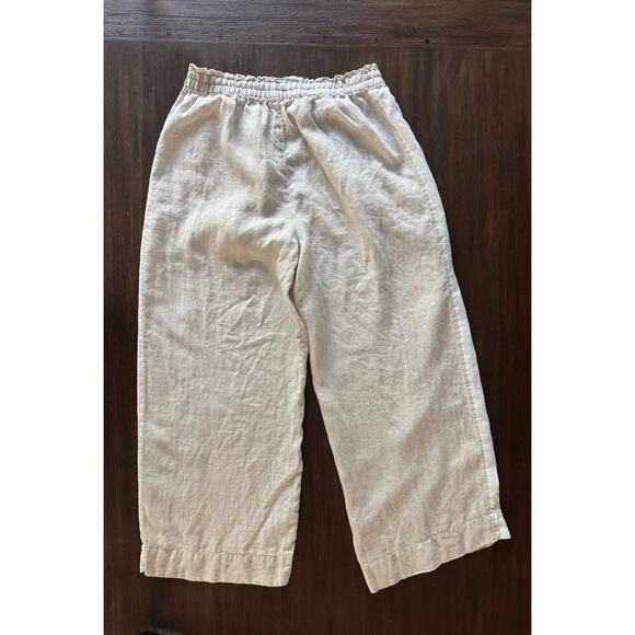 J Crew Linen Pants Women’s Small Oatmeal Wide Leg Crop Elastic Waist Tasseled - Picture 2 of 8